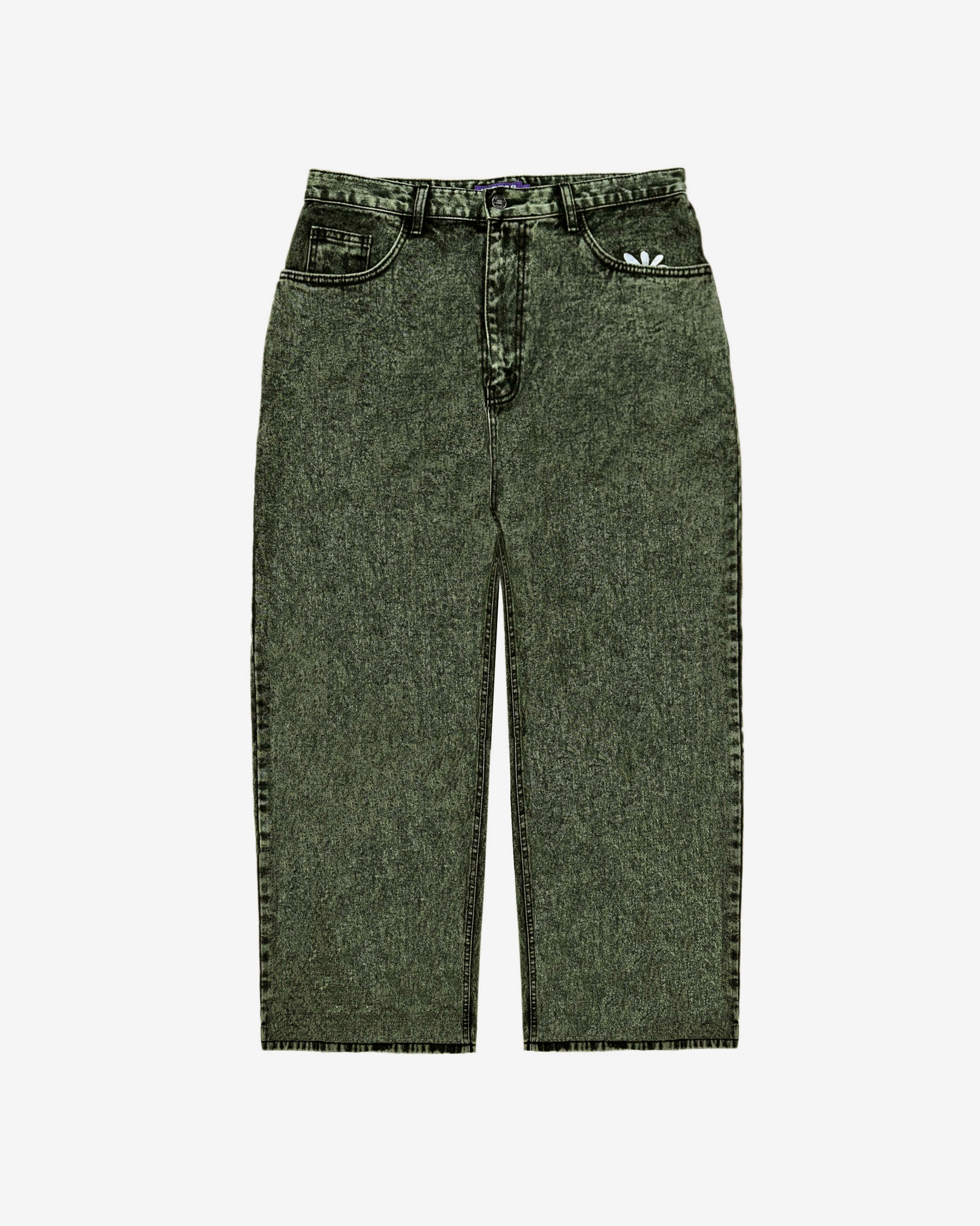 Stone Washed Smart Daisy Baggy Jeans (Green)
